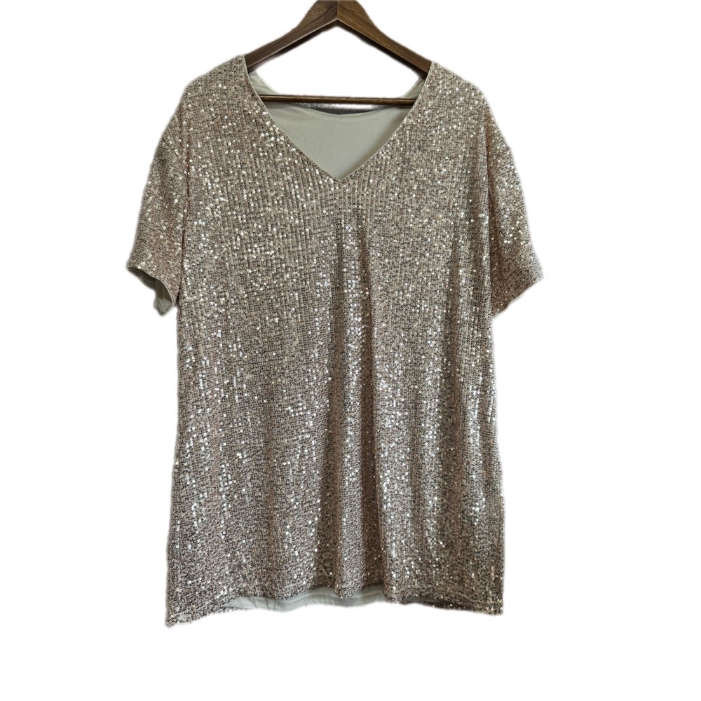 Unbranded Sequin Dress Womens M Rose Gold Excellent V-Neck Short‎ Sleeve Shimmer